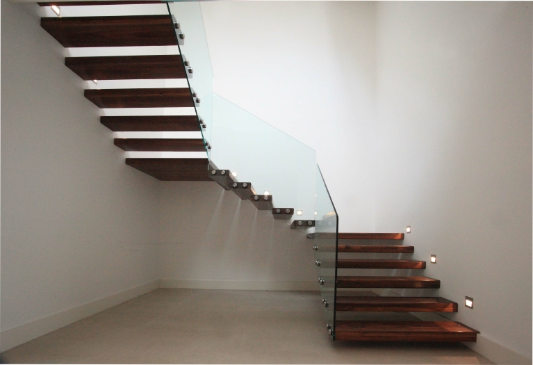 Hard-Wood and Glass staircase, constructed by Regional Joinery in a luxury house in Cardiff