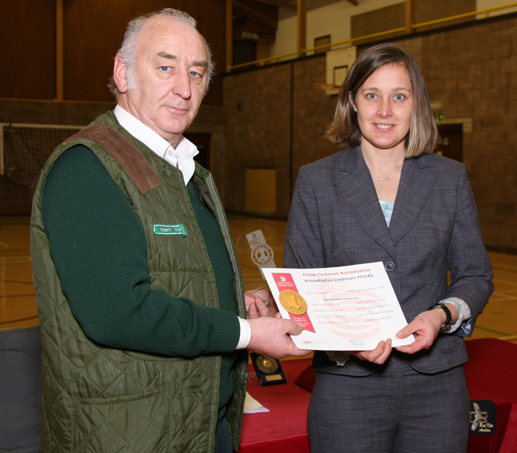 Award presented to Powys Archery Association representative at their open championship competition, to recognise their work with younger sports competitors.