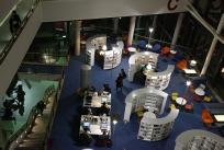 University of Wales, Newport. New City Centre Campus, Library area, in use on the evening of the opening day.