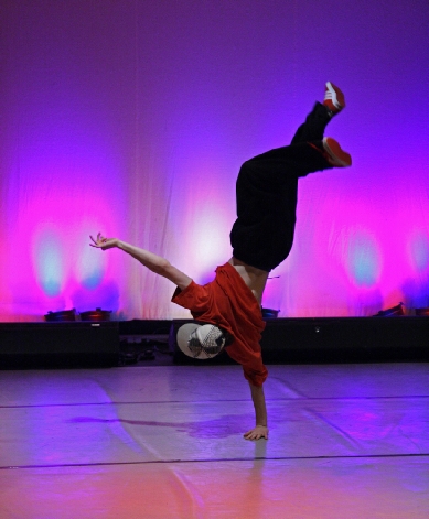 Break-Dance exhibition and display.  Held at the Albert Hall in Llandrindod Wells.