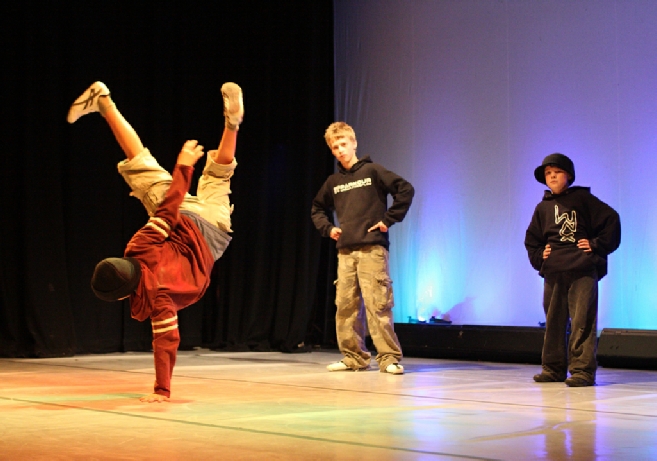 Break-Dance exhibition and display.  Held at the Albert Hall in Llandrindod Wells.