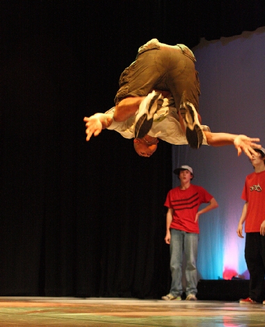 Break-Dance exhibition and display.  Held at the Albert Hall in Llandrindod Wells.