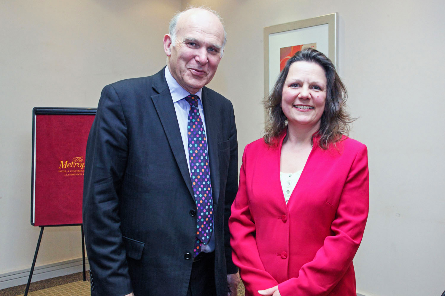 Vince, Cable, MP, visiting, Llandrindod, Wells, Chamber, Trade, Hotel, Metropol, Metropole, Sue, Green, Commerce, Liberal, Democrats.