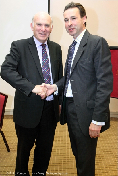 Vince Cable meeting Justin Baird-Murray at the Hotel Metropol in Llandrindod Wells